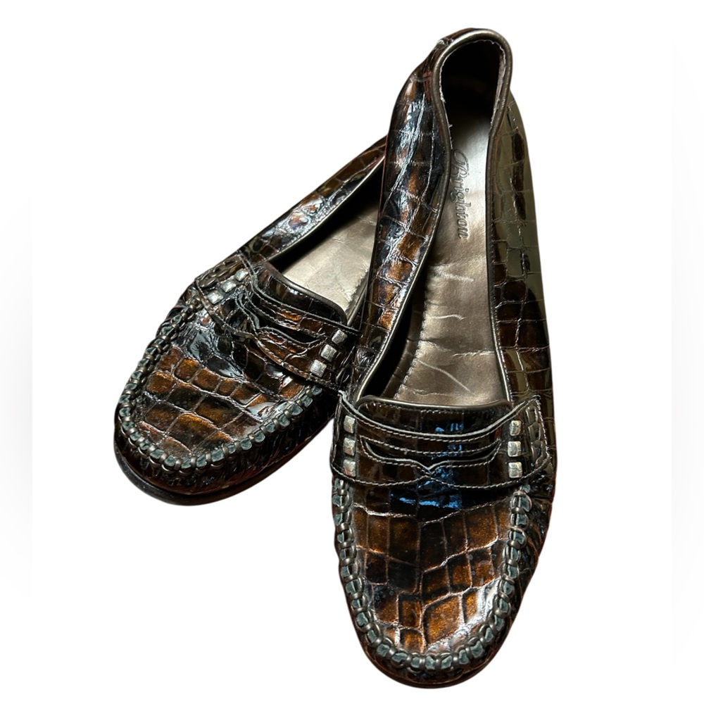 Brighton Mohawk Brown Patent Leather Loafers Size 9 1/2